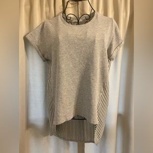 ZARA Women’s Size S High-Low Grey with striped back and sides tee